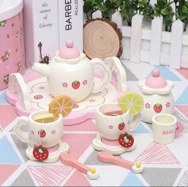 Wooden Teapot Tea Set Pretend Play Kitchen Toy Gift Set 14pcs - Image 3