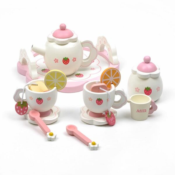 Wooden Teapot Tea Set Pretend Play Kitchen Toy Gift Set 14pcs - Image 2