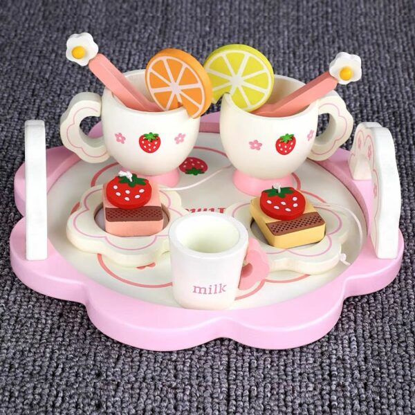 Wooden Teapot Tea Set Pretend Play Kitchen Toy Gift Set 14pcs - Image 5