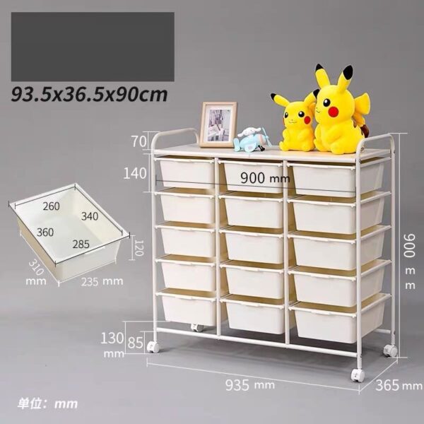toy storage trolley 3x5 layers with 10 white colour trays - Image 2