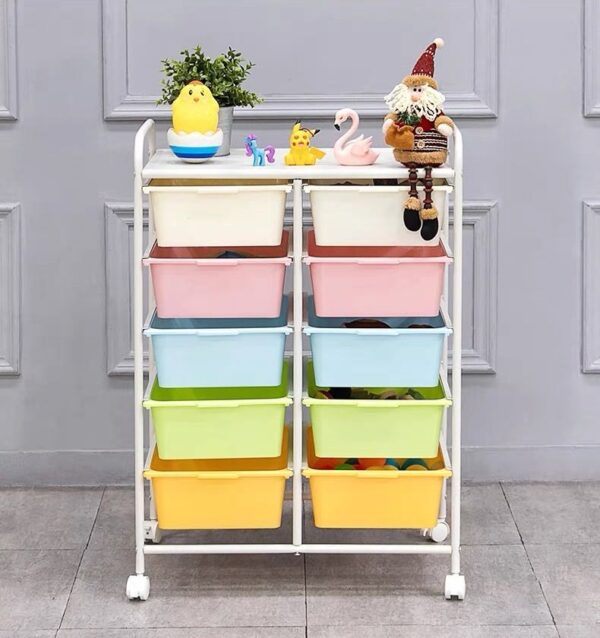 toy storage trolley 2x5 layers with 10 coloured trays - Image 3