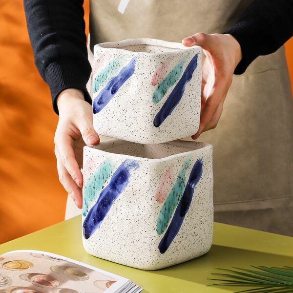 Set of 3 ceramics square Flower Pots - Image 5