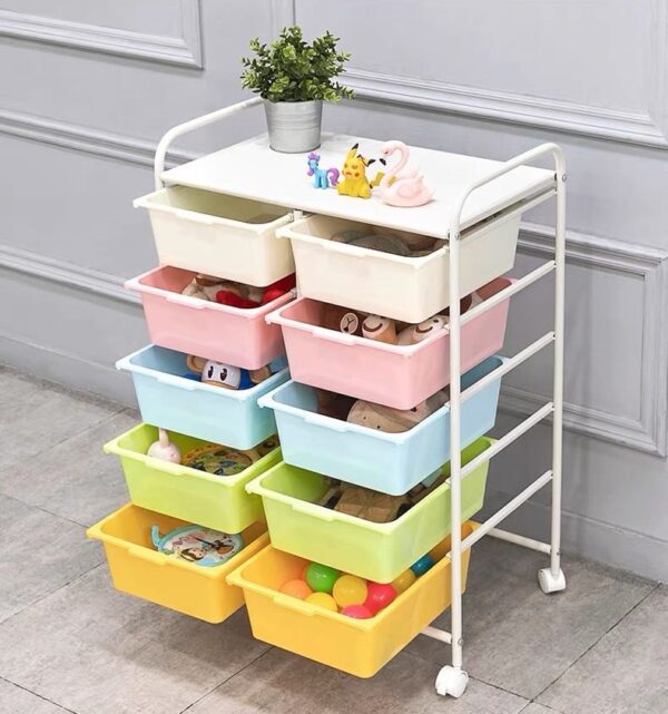 toy storage trolley 2x5 layers with 10 coloured trays - Image 1
