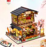 DIY Wooden Dollhouse Sushi Bar Miniature Furniture With LED Kits Dust Cover - Image 5