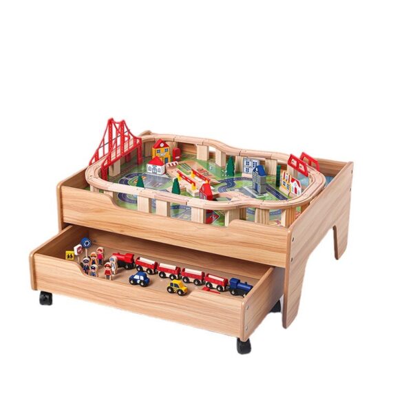 Wooden Train Table with trains tracks and toys and storage drawer (100pcs) - Image 10