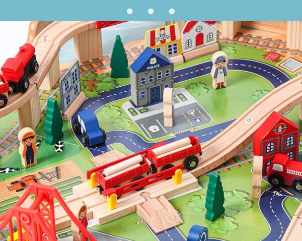 Wooden Train Table with trains tracks and toys and storage drawer (100pcs) - Image 9