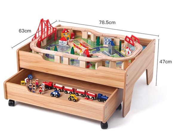 Wooden Train Table with trains tracks and toys and storage drawer (100pcs) - Image 6
