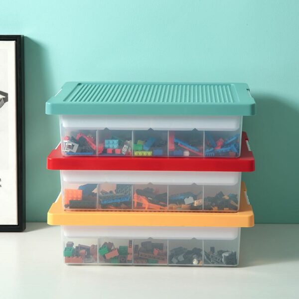 Building bricks storage box set of 3 with base plate lid - Image 1