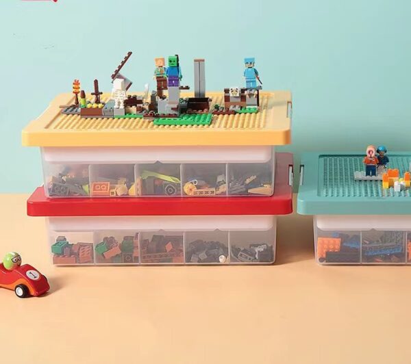 Building bricks storage box set of 3 with base plate lid - Image 3