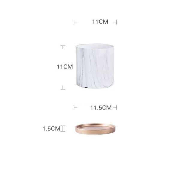 Set of 3 ceramics Flower Pots grey marbling pattern with saucers - Image 2