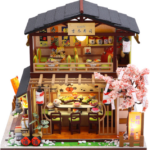 DIY Wooden Dollhouse Sushi Bar Miniature Furniture With LED Kits Dust Cover - Image 10