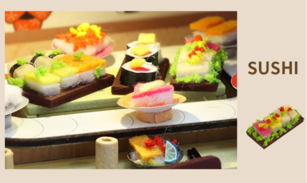 DIY Wooden Dollhouse Sushi Bar Miniature Furniture With LED Kits Dust Cover - Image 9