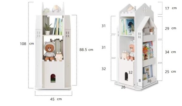 Kids bookshelf castle book shelf 360 degree rotation extra storage - Image 2