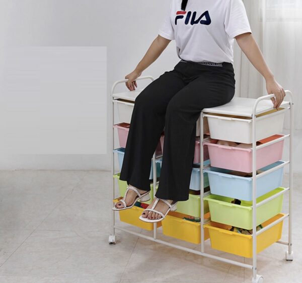 toy storage trolley 3x5 layers with 10 white colour trays - Image 9