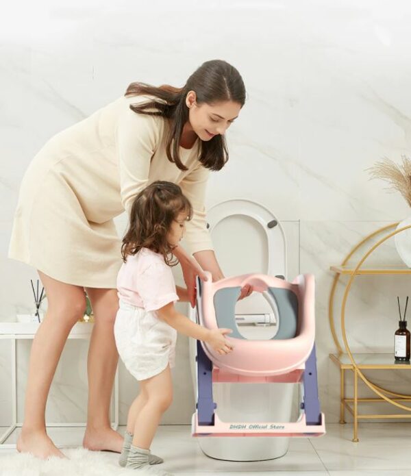 Portable Potty Toilet Training Seat with Step Stool Ladder for Toddlers Pink - Image 6