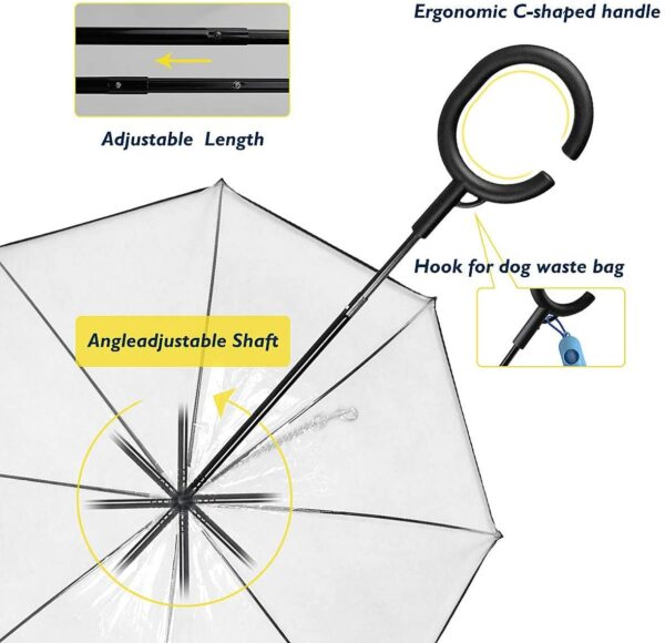 Pet Umbrella Portable Clear Stick Umbrella with Walking Leash - Image 4