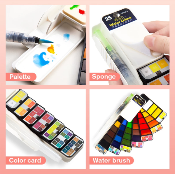 42 Colour Watercolour Paint Set with water brush and Sponge - Image 10