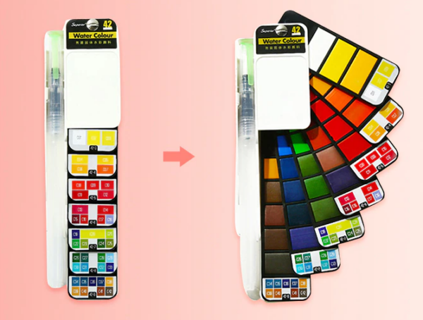 42 Colour Watercolour Paint Set with water brush and Sponge - Image 3