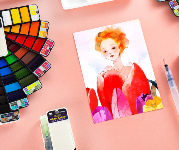 42 Colour Watercolour Paint Set with water brush and Sponge - Image 6