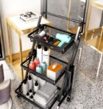 Kitchen Storage Rack Kitchen Trolley Folding Portable Trolley(White) - Image 8