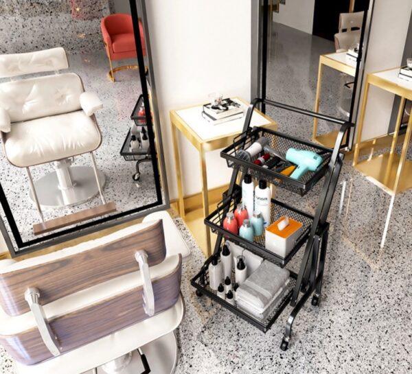 Kitchen Storage Rack Kitchen Trolley Folding Portable Trolley(White) - Image 5