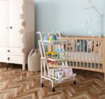 Kitchen Storage Rack Kitchen Trolley Folding Portable Trolley(White)