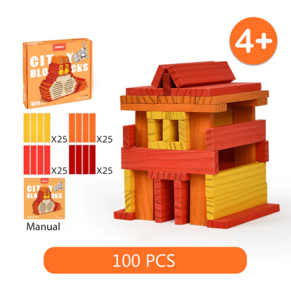 Wooden Building Blocks Balance Game Stacker Blocks 100pcs - Warm Colour - Image 2