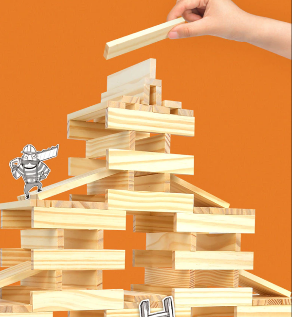 Wooden Building Blocks Balance Game Stacker Blocks 100pcs - Warm Colour - Image 4