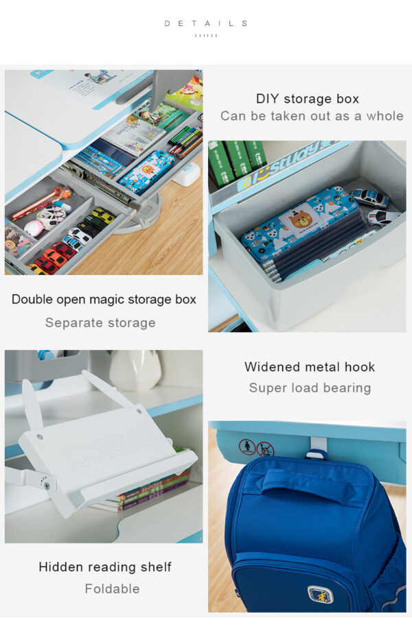 Ergonomic Kid's Study Desk and Chair Height Adjustable Pink Colour Children Desk - Image 11