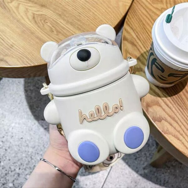 Stainless Steel Thermos Cute Bear Design for Children - White Colour - Image 1