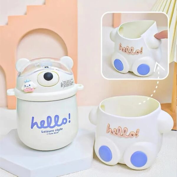 Stainless Steel Thermos Cute Bear Design for Children - White Colour - Image 9