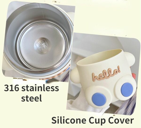 Stainless Steel Thermos Cute Bear Design for Children - White Colour - Image 10