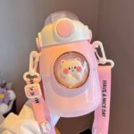 Stainless Steel Thermos Water Bottle With Straw - Pink Kitten