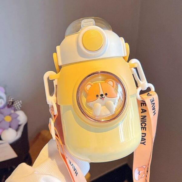 Stainless Steel Thermos Water Bottle With Straw - Yellow Puppy - Image 1