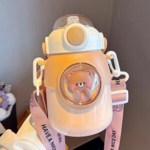 Stainless Steel Thermos Water Bottle With Straw - Brown Bear