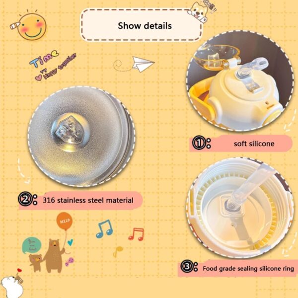 Stainless Steel Thermos Water Bottle With Straw - Brown Bear - Image 6