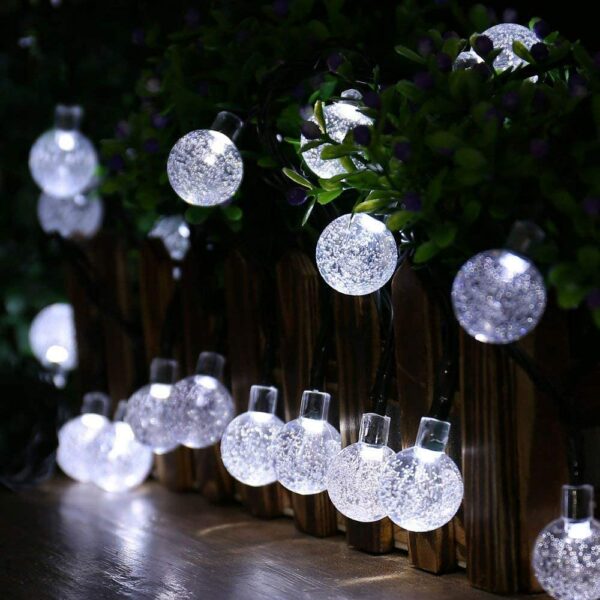 Solar USB String Light Garden Xmas Decoration 12m 100Led 2.4cm Crystal ball White - Image 14