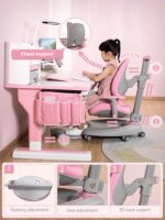 Ergonomic Kid's Study Desk and Chair Height Adjustable Pink Colour Children Desk - Image 3