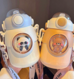 Stainless Steel Thermos Water Bottle With Straw - Brown Bear - Image 5