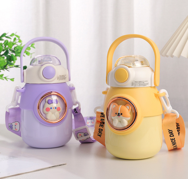 Stainless Steel Thermos Water Bottle With Straw - Pink Kitten - Image 4