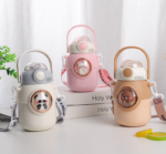 Stainless Steel Thermos Water Bottle With Straw - Brown Bear - Image 4