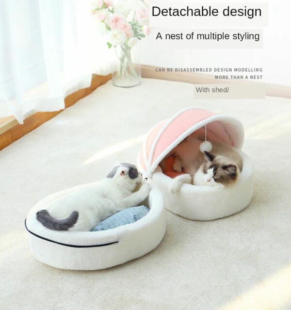 Wooden Boucle Bassinet Cat Cradle Cat Bed Soft Comfortable Prince Blue - Image 6