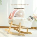 Wooden Boucle Bassinet Cat Cradle Cat Bed Soft Comfortable Prince Blue - Image 2