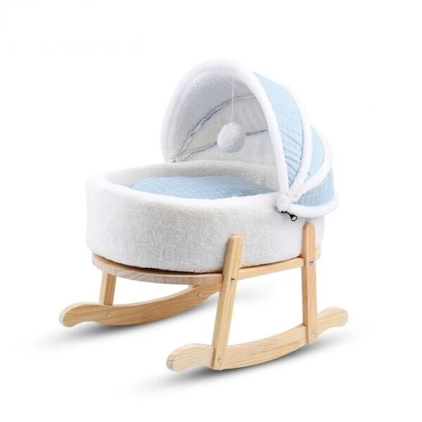 catcradle03 Wooden Boucle Bassinet Cat Cradle Cat Bed Soft Comfortable Prince Blue - Image 1