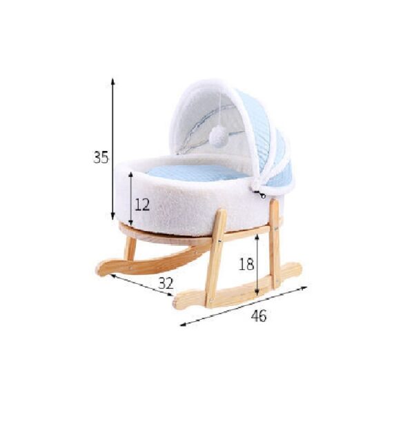 Wooden Boucle Bassinet Cat Cradle Cat Bed Soft Comfortable Prince Blue - Image 3