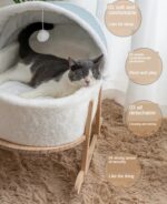 Wooden Boucle Bassinet Cat Cradle Cat Bed Soft Comfortable Prince Blue - Image 10
