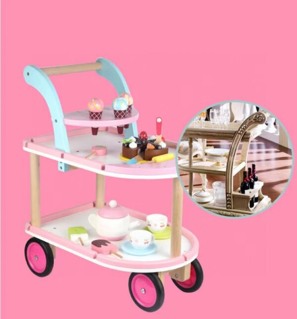 Wooden Kitchen Toy Simulation Ice Cream Cart Pretend Play - Image 2