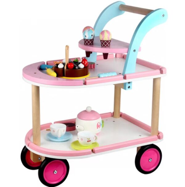 Wooden Kitchen Toy Simulation Ice Cream Cart Pretend Play - Image 4