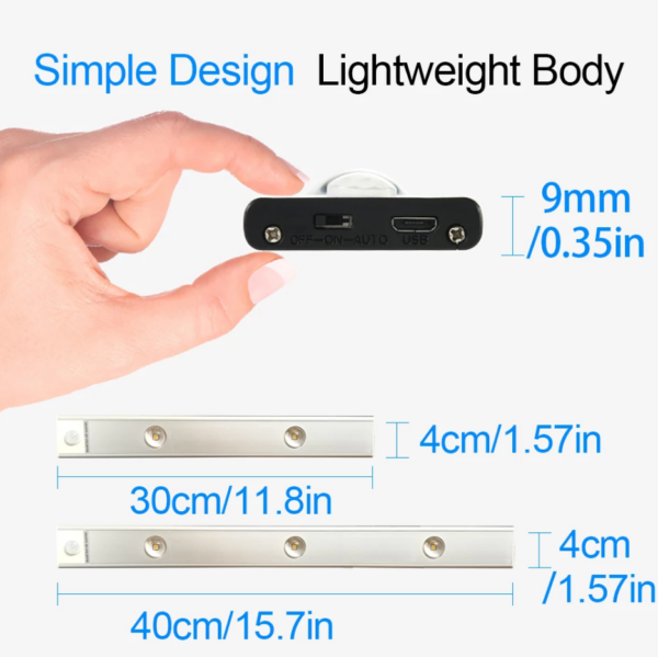 LED Night Light Under Cabinet Light USB Rechargeable Motion Sensor 40cm 3 lights - Image 3
