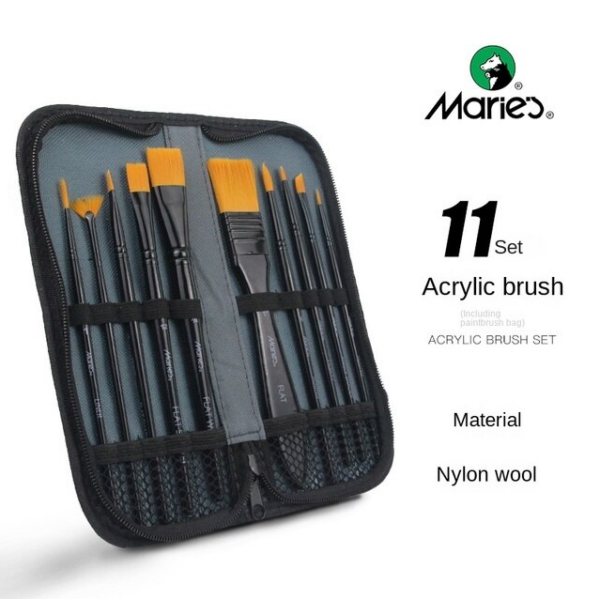 paintbrushblack Maries Paint Brush Set 11 Pieces Acrylic Painting Set (Black) - Image 1